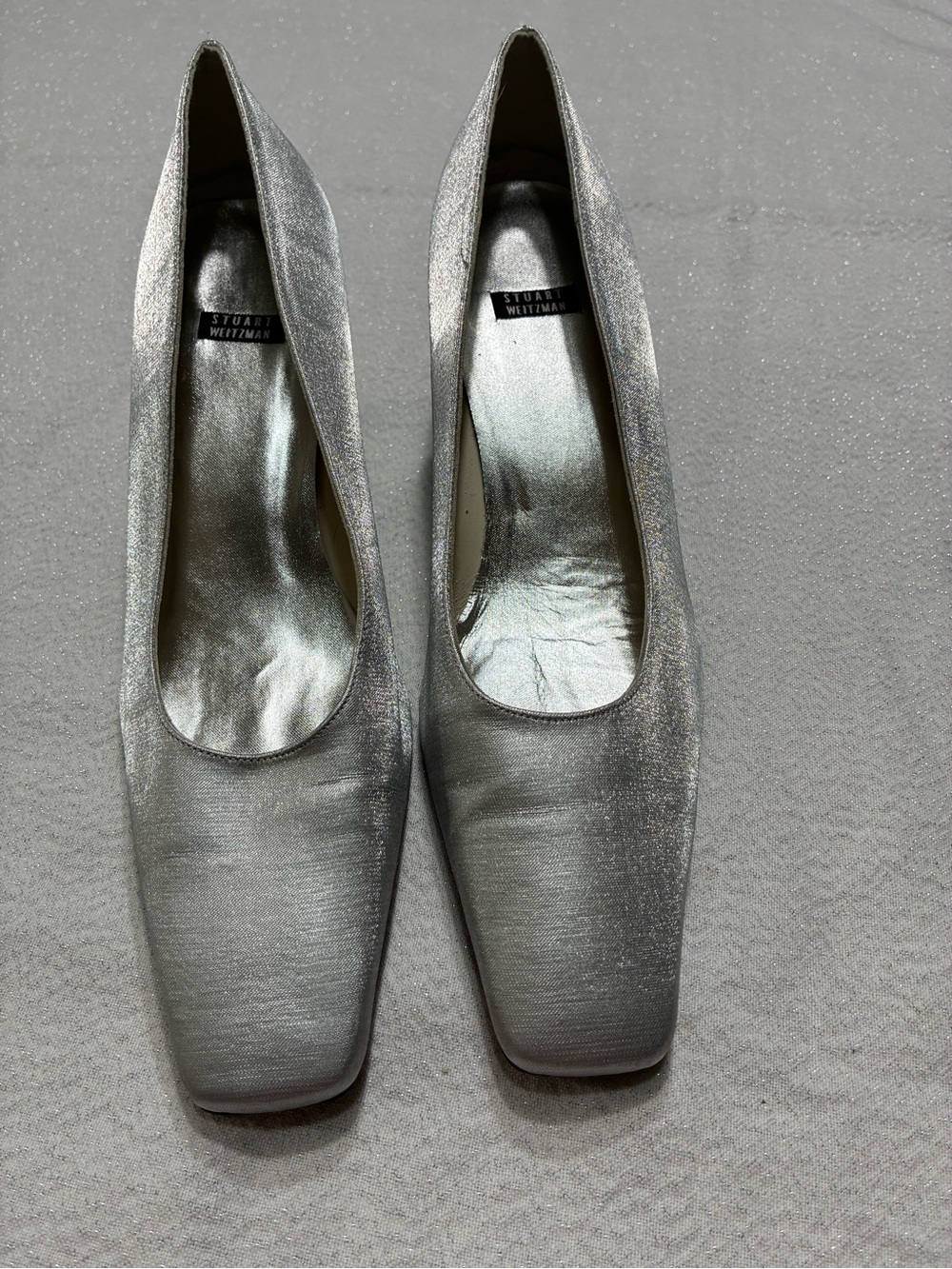 Stuart Weitzman Metallic Silver Square-Toe Pumps Size 10 M Women’s Classy